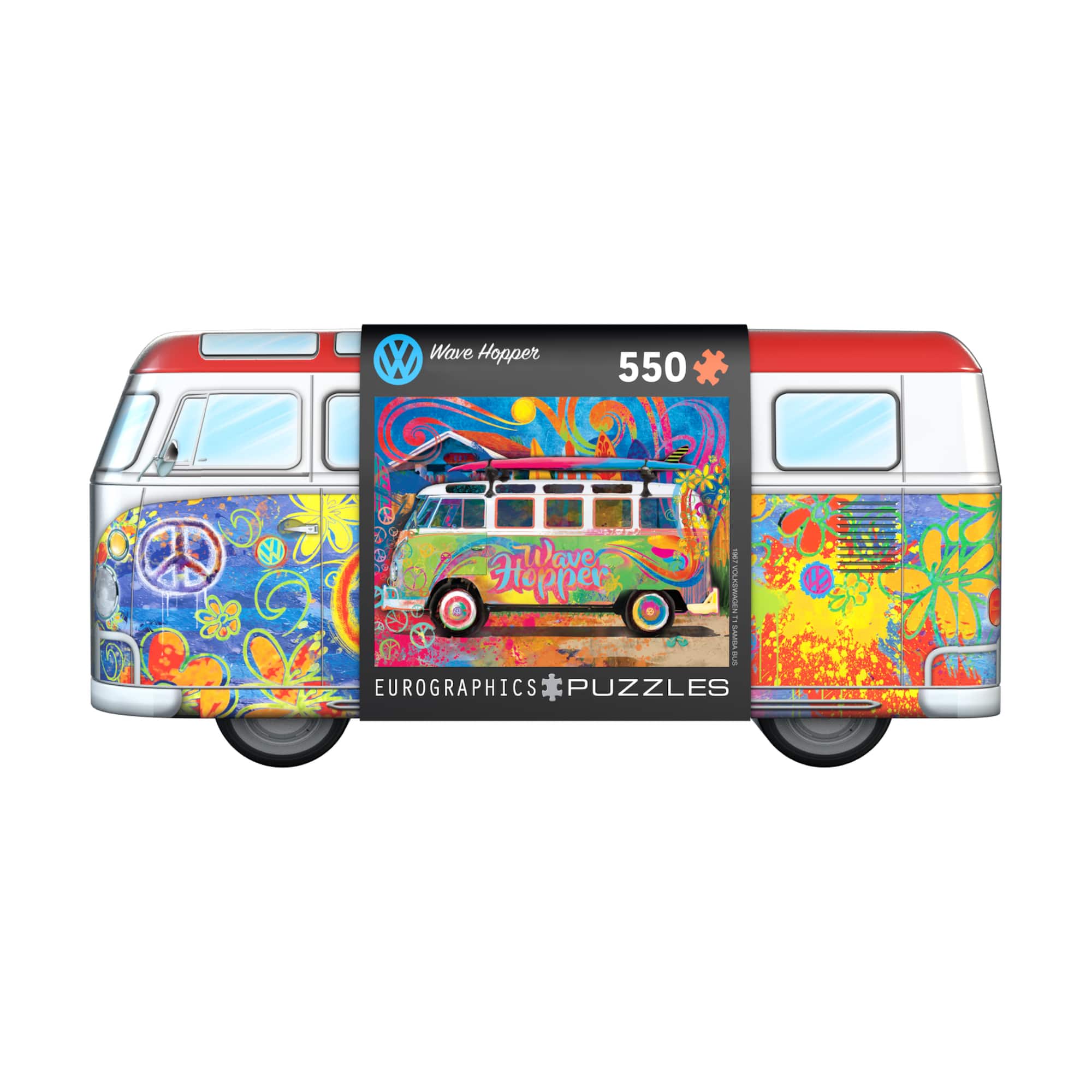 VW Wave Hopper Collectible Bus-Shaped Tin Puzzle: 550 Pcs
